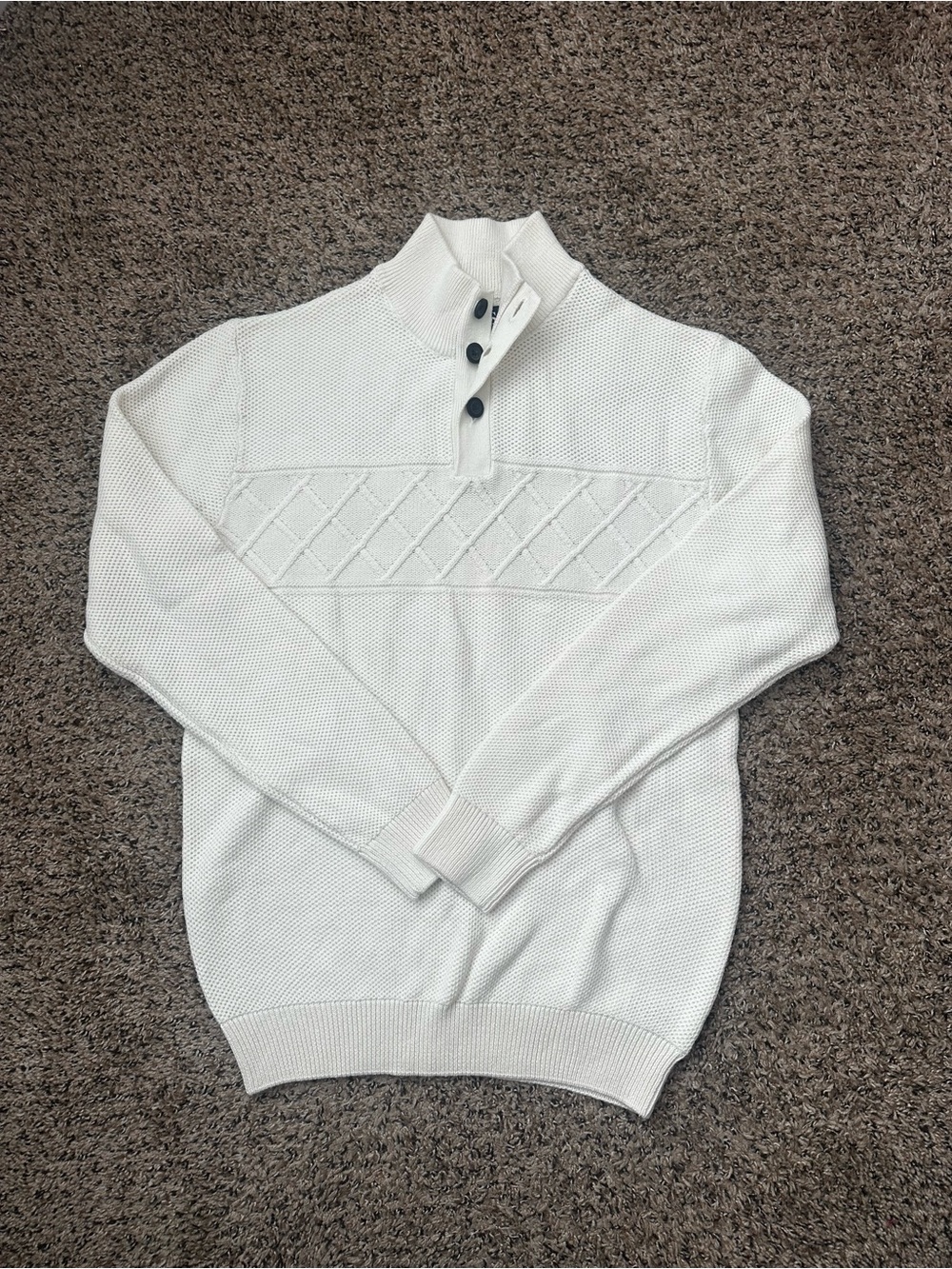 Chaps Men's Cream Button Up Mock-Neck Sweater